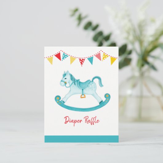 赤ちゃんシャワーロッキング馬おむつラッフルアクア エンクロージャーカード (スタンド正面)