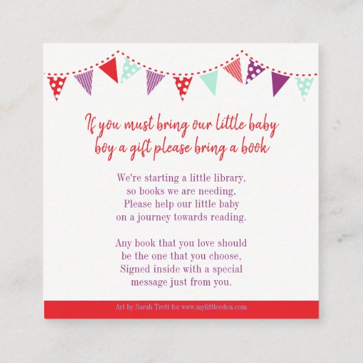 赤ちゃんシャワーロッキング馬のブックリクエストカード エンクロージャーカード (裏面)