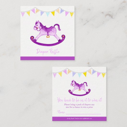 赤ちゃんシャワーロッキング馬アートおむつラッフルカード エンクロージャーカード (正面/裏面)