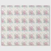 赤ちゃんシャワーヴィンテージピンクのクマかわいらしの花 ラッピングペーパー (フラット)