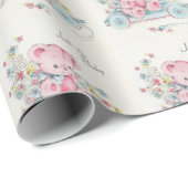 赤ちゃんシャワーヴィンテージピンクのクマかわいらしの花 ラッピングペーパー (ロールコーナー)