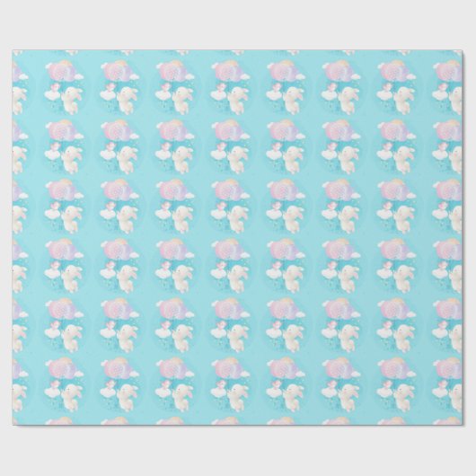 赤ちゃんシャワーヴィンテージピンクバニーバードとバルーン ラッピングペーパー (フラット)