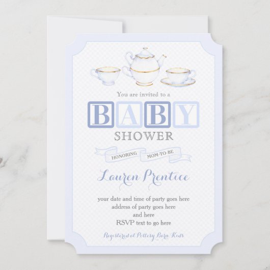 赤ちゃんシャワーヴィンテージ紅茶パーティー招待状カード 招待状 (正面)