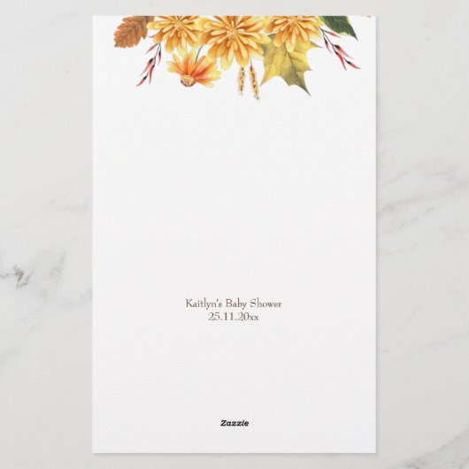 赤ちゃんシャワー予測ゲーム少しカボチャ 便箋 (裏面)