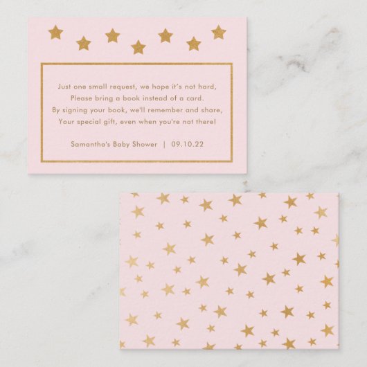 赤ちゃんシャワー予約リクエスト、赤面ピンクの金ゴールド星 エンクロージャーカード (正面/裏面)