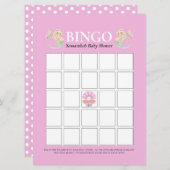 赤ちゃんシャワー人魚マザーピンクホワイトビンゴ 招待状 (正面/裏面)