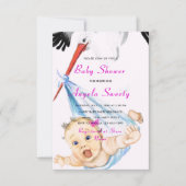 赤ちゃんシャワー付きコウノトリ招待状の例 カード (正面)