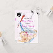 赤ちゃんシャワー付きコウノトリ招待状の例 カード (正面/裏面インサイチュ)