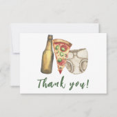 赤ちゃんシャワー付きピザ、ブリュース、おむつ サンキューカード (正面)