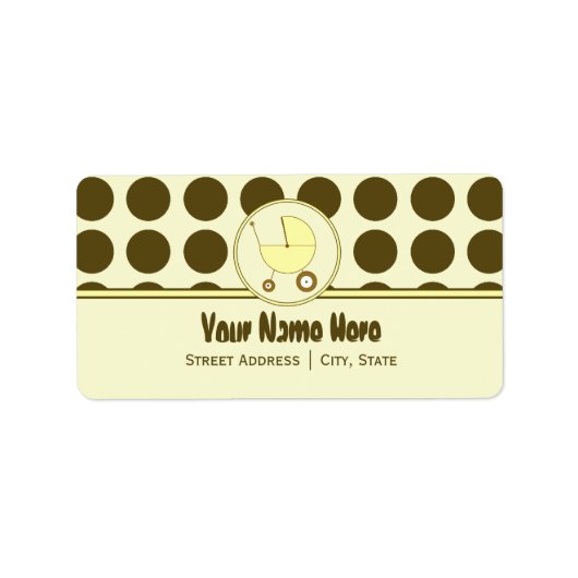 赤ちゃんシャワー住所 シール – ブラウンドット&イエロー (正面)