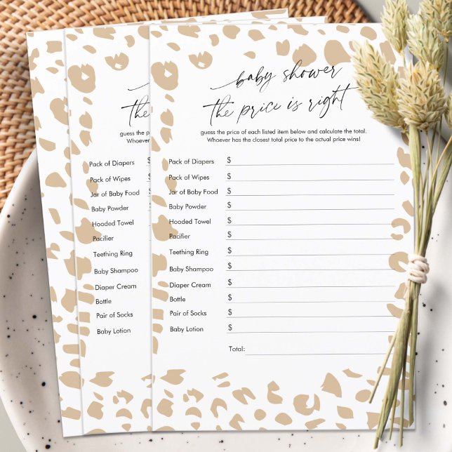 赤ちゃんシャワー価格は正しい、サファリゲーム (Safari Animal Prints, The Price is Right, Safari Animals Themed baby Shower Game.)