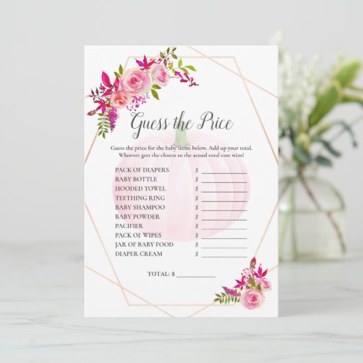 赤ちゃんシャワー価格ゲームかぼちゃの花模様 招待状 (スタンド正面)