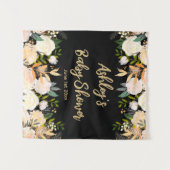 赤ちゃんシャワー写真ブース背景フローラプロップブラック タペストリー (正面(横))