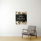 赤ちゃんシャワー写真ブース背景フローラプロップブラック タペストリー (インサイチュ)