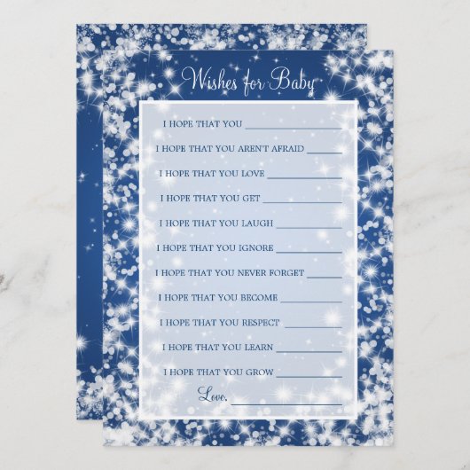 赤ちゃんシャワー冬の輝く青の願い アドバイスカード (正面/裏面)