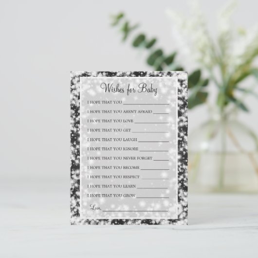 赤ちゃんシャワー冬の輝く黒の願い インビテーションポストカード (スタンド正面)