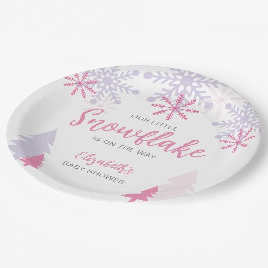 赤ちゃんシャワー冬の途中の小さなスノーフレーク ペーパープレート (アングル)