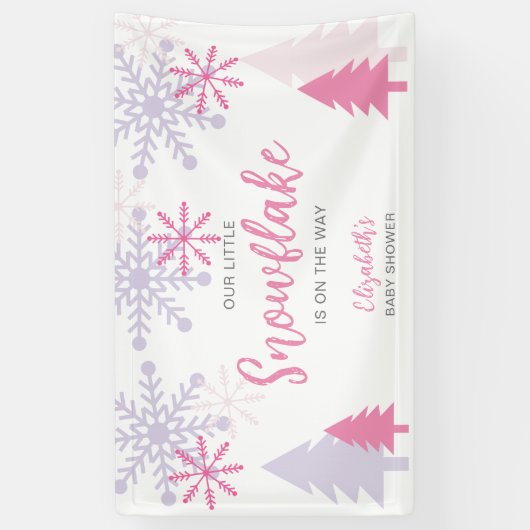 赤ちゃんシャワー冬の途中の小さなスノーフレーク 横断幕 (縦)