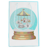 赤ちゃんシャワー冬yeti雪のグローブブルー白 ミディアムペーパーバッグ (正面)