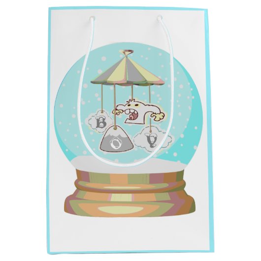 赤ちゃんシャワー冬yeti雪のグローブブルー白 ミディアムペーパーバッグ (正面)