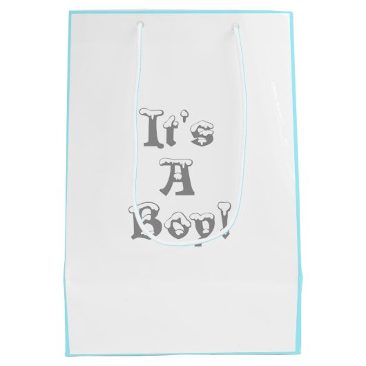 赤ちゃんシャワー冬yeti雪のグローブブルー白 ミディアムペーパーバッグ (裏面)