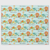 赤ちゃんシャワー動物の名前を追加Giraffe Lion Boy Girl ラッピングペーパー (フラット)