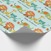 赤ちゃんシャワー動物の名前を追加Giraffe Lion Boy Girl ラッピングペーパー (角)