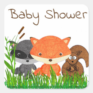 赤ちゃんシャワー動物ウッドランド生き物シール スクエアシール