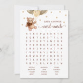 赤ちゃんシャワー単語検索ゲームテディベアブラウンカード 招待状 (正面)