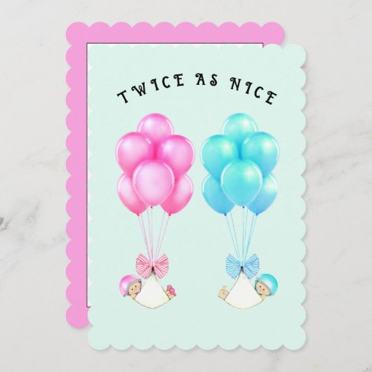 赤ちゃんシャワー双子 招待状 (正面/裏面)