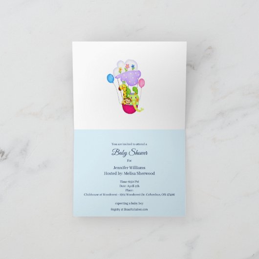 赤ちゃんシャワー可愛いおもちゃの列車男の子の桑井 招待状 (内部)