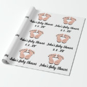 赤ちゃんシャワー名日付足ハート白黒バラ ラッピングペーパー (アンロールド)