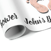 赤ちゃんシャワー名日付足ハート白黒バラ ラッピングペーパー (ロールコーナー)