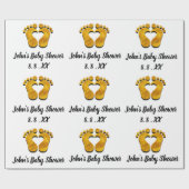 赤ちゃんシャワー名日付足ハート白黒金ゴールド ラッピングペーパー (フラット)