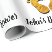 赤ちゃんシャワー名日付足ハート白黒金ゴールド ラッピングペーパー (ロールコーナー)