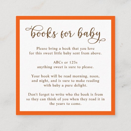 赤ちゃんシャワー囲い車のための小さなカボチャの本 エンクロージャーカード (裏面)