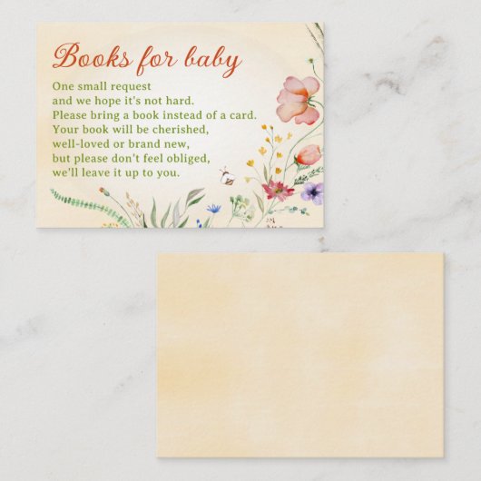 赤ちゃんシャワー図書用ワイルドフラワーブック建物 エンクロージャーカード (正面/裏面)