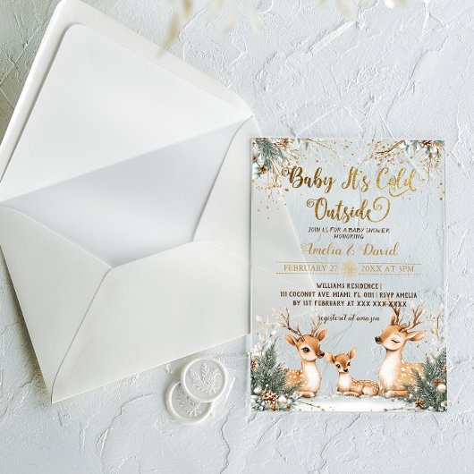 赤ちゃんシャワー外で鹿が冷たい アクリル招待状