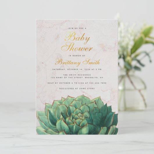 赤ちゃんシャワー多肉性エレガント緑男女兼用 招待状 (スタンド正面)