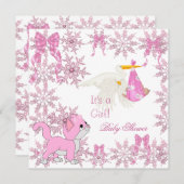 赤ちゃんシャワー女の子かわいい子猫ストーク 招待状 (正面/裏面)