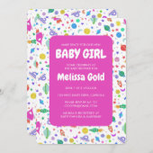 赤ちゃんシャワー女の子かわいい宇宙ロケットパターンカスタム 招待状 (正面/裏面)