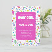 赤ちゃんシャワー女の子かわいい宇宙ロケットパターンカスタム 招待状 (スタンド正面)