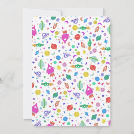 赤ちゃんシャワー女の子かわいい宇宙ロケットパターンカスタム 招待状 (裏面)
