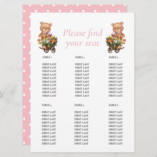 赤ちゃんシャワー女の子テディフローラ素朴グラフ 招待状 (正面/裏面)