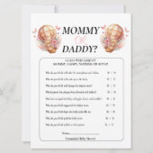 赤ちゃんシャワー女の子テディママパパ気球ピンク 招待状 (正面)