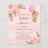 赤ちゃんシャワー女の子パンパステディ予算の招待 チラシ (正面)