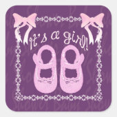 赤ちゃんシャワー女の子パープルスクエアステッカー スクエアシール (正面)