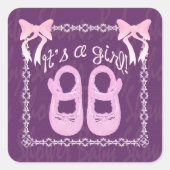 赤ちゃんシャワー女の子パープルスクエアステッカー スクエアシール (正面)