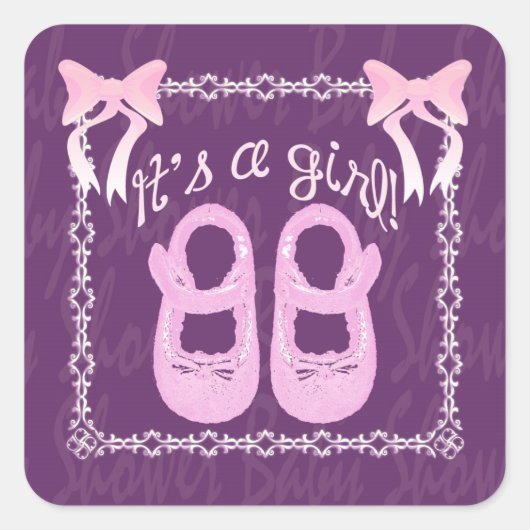 赤ちゃんシャワー女の子パープルスクエアステッカー スクエアシール (正面)