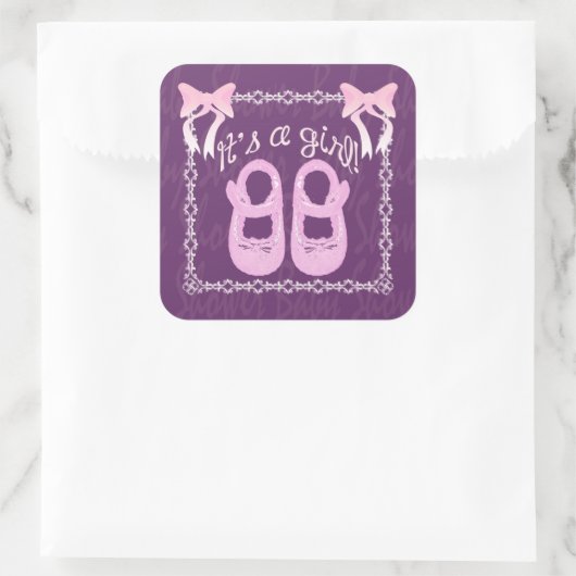 赤ちゃんシャワー女の子パープルスクエアステッカー スクエアシール (バッグ)